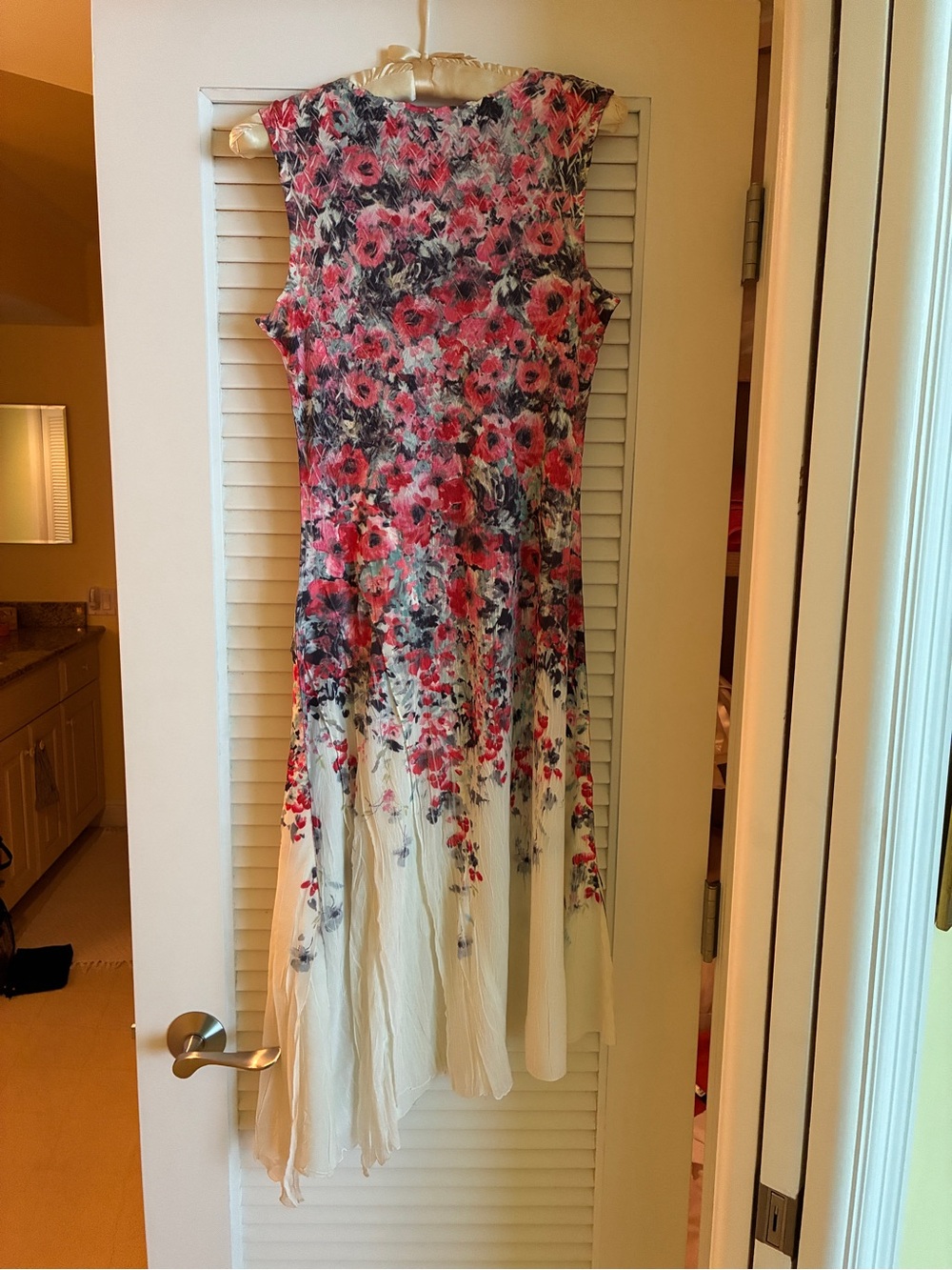 Komarov Pink Floral Asymmetrical Midi Dress with Cream Hem and coordinating wrap